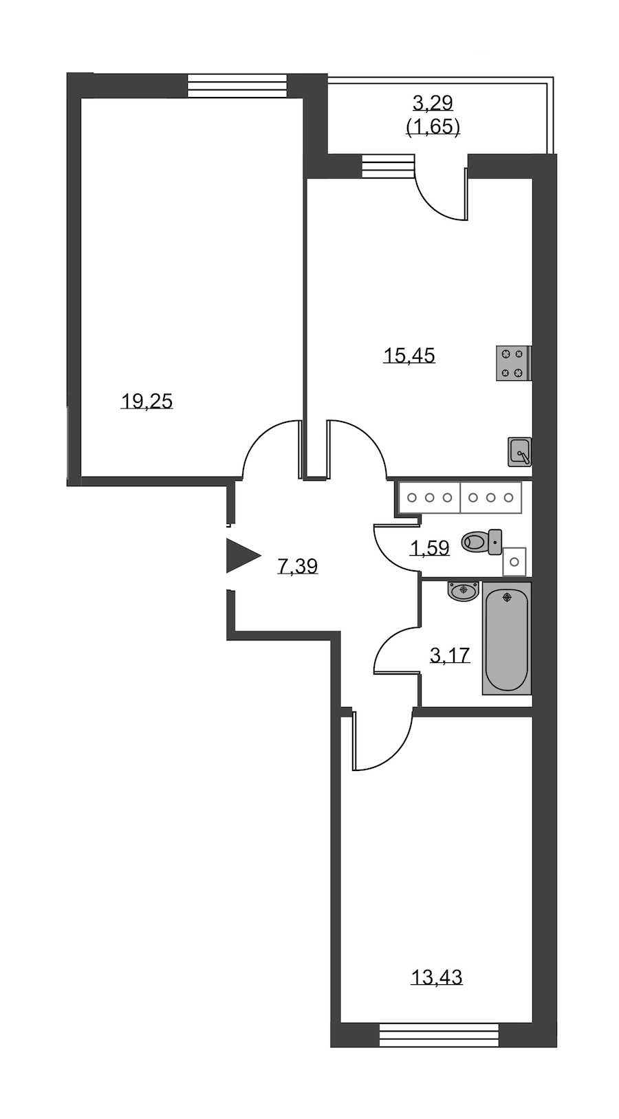 Двухкомнатная квартира в : площадь 61.93 м2 , этаж: 21 – купить в Санкт-Петербурге